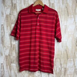 Ease Mens Polo Shirt Medium Red White Blue Striped Short Sleeve Modal Blend